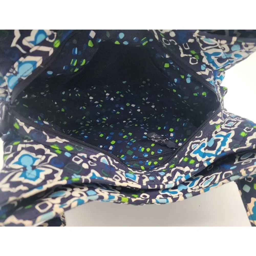 Vera Bradley Pleated Tote Ink Blue Quilted Shoulder Bag Purse Retired Pattern